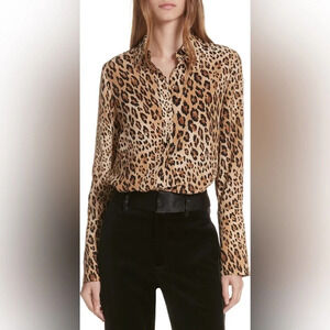 FRAME DENIM NWOT Leopard Print Silk Blouse‎ in Camel Multi